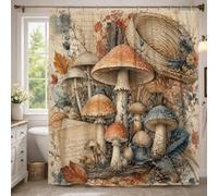 Rideau de douche extra long champignon - Chapeau de feuille rustique d'automne - Tissu imperméable - Pour salle de bain - Décoration de salle de bain - 183 x 243 cm