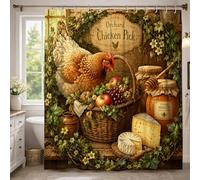 Rideau de douche extra long en polyester imperméable pour salle de bain, baignoire, appartement, décoration d'appartement, motif poule, panier rustique, récolte de fruits, marron, 183 x 243 cm