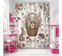 Rideau de douche extra long motif panier inspiré de la nature, lapin, hérisson, printemps pêche, lavable avec crochets, décoration pour salle de bain, dortoir, 183 x 243 cm