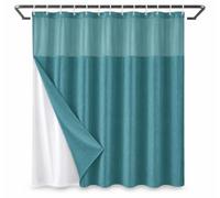 Rideau de douche gaufré avec doublure, Bleu sarcelle W90xL200cm | doublure en tissu amovible à boutons-pression, ensemble de rideau de douche lavable fenêtre supérieure en maille avec aimants