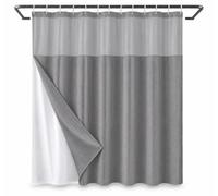 Rideau de douche gaufré avec doublure, Gris W140xL190cm | doublure en tissu amovible à boutons-pression, ensemble de rideau de douche lavable fenêtre supérieure en maille avec aimants