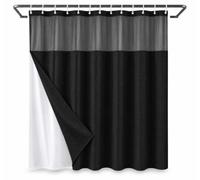 Rideau de douche gaufré avec doublure, Noir W90xL190cm | doublure en tissu amovible à boutons-pression, ensemble de rideau de douche lavable fenêtre supérieure en maille avec aimants