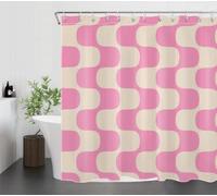 Rideau de Douche Géométrique Rose et Beige 180x200cm(LxH) - Design Rétro 70s Vintage Rideau de Bain, Polyester Imperméable Anti-Moisissure Rideau de Douche et Rideau de Bain avec Crochets