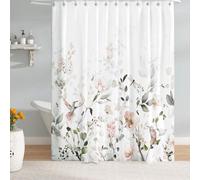 Rideau de douche haut de gamme en polyester 100 % imperméable, motif d'oiseaux et de libellules, motif de fleurs et de feuilles, vert clair, rose, 180 x 200 cm.
