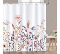 Rideau de douche Ibenzoa® "Aquarelle, fleurs et feuilles d'automne", 180 x 180 cm, 100% polyester, imperméable, lavable, résistant à la moisissure, avec 12 crochets inclus