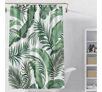 Rideau de douche Ibenzoa® en polyester, motif feuilles, résistant à la moisissure et imperméable, avec bande magnétique, 12 anneaux en plastique, dimensions 180x180 cm ou 180x200 cm, couleur verte