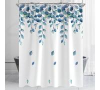 Rideau de douche Ibzoa® en polyester, 180 x 100 cm – motif de feuilles vertes, traité anti-moisissures, hydrofuge, ourlet lesté, avec anneaux, lavable