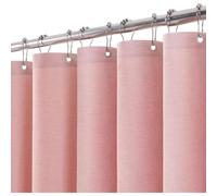 Rideau de douche imitation lin, rose, 152 x 214 cm, avec anneaux métalliques, imperméable, anti-moisissures, ensemble