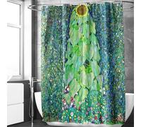 Rideau de douche imperméable 180 x 180 cm, motif floral, lavable, en polyester, avec 12 crochets, pour salle de bains, vert (motif tournesol)
