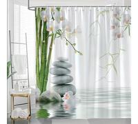 Rideau de Douche imperméable au Design Zen inspiré des Pierres empilées, du Bambou et des orchidées pour Une Salle de Bain relaxante 200x210cm/(WxH)