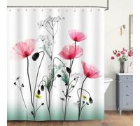 Rideau de douche imperméable avec motif de coquelicots - 1 pièce - 100 % polyester - 180 x 180 cm