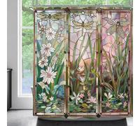 Rideau de douche imperméable avec motif de libellule et de fleurs en verre au plomb