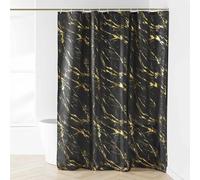 Douceur d'Intérieur, Rideau de Douche avec Crochets (180 x 200 cm) Aquamarbre Noir/Or, Polyester Imprimé Métallisé