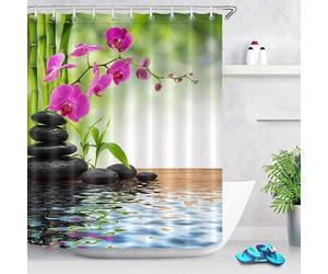 Rideau de douche japonais « Paire d'orchidées » avec crochets, imperméable, anti-moisissure, polyester, 150 x 180 cm