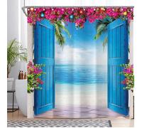 Rideau de douche - LUMINORA - Tropical Plage - 180x180 cm - 100% polyester - Imperméable, lavable en machine