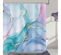 Rideau de douche, marbre, rose, bleu, turquoise, aquarelle, moderne, abstrait, 180 x 180 cm, anti-moisissure, imperméable, polyester, lavable, rideau de salle de bain, avec 12 crochets