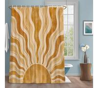 Rideau de douche minimaliste en tissu imperméable avec crochets pour salle de bain et hôtel Motif coucher de soleil levant et coucher de soleil Jaune ocre 183 x 183 cm