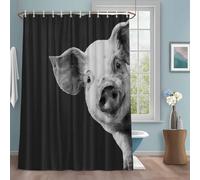 Rideau de douche moderne et minimaliste avec crochets - Motif cochon gris et blanc - Lavable en machine - Pour salle de bain et hôtel - 91 x 183 cm (l x L)