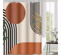 Rideau de Douche Motif Boho Terracotta 165x165cm(LxH) - Design Abstrait Rayures et Feuilles Rideau de Bain, Tissu Imperméable Rideau de Douche et Rideau de Bain pour Décoration Intérieure