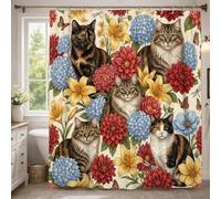 Rideau de douche motif chat, fleur, nature, papillon, printemps, tissu imperméable, rideaux de bain pour salle de bain, décoration de chambre d'amis 137 x 198 cm