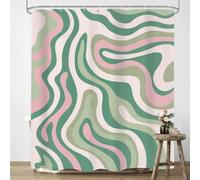 Rideau de Douche Motif Vagues Vert et Rose 180x200cm(LxH) - Design Groovy Rétro Rideau de Bain, Tissu Imperméable Rideau de Douche et Rideau de Bain pour Décoration Moderne
