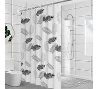 Rideau de Douche Noir 160x125cm Extra Long - Feuilles Imperméable en Polyester Lavable en Machine Avec Crochets Pour Salle de Bain, Maison, Hôtel