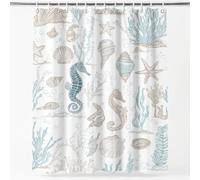 Rideau de Douche Océan Aquarelle 240 x 200 cm Rideau de Salle de Bain Rafraîchissant Coquillages Étoile De Mer Corail Rideau de Baignoire pour Déco Microfibre Imperméable Anti-Moisissure, Blanc