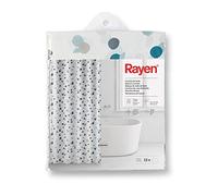 Rayen Rideau de douche polyester imperméable 180×200cm – 12 crochets – confettis blanc à pois bleus