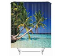 Rideau de Douche Rideau de Bain, Chickw1 3D Plage Impression Imperméable Anti-moisissure Polyester Tissu Lavable Rideau avec 12 Crochets pour Salle de Bain Baignoire (Paysage de Plage,130x180cm)