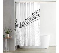 Rideau de Douche Rideau de Bain, Chickw1 Note Musicale Impression Imperméable Anti-moisissure Polyester Tissu Lavable Rideau avec 12 Crochets pour Salle de Bain Baignoire (Gris,150x180cm)