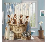 Rideau de douche rustique en tissu hydrofuge lavable en machine pour salle de bain et hôtel avec crochets en forme de panier à lait rustique marron 183 x 183 cm (l x L)