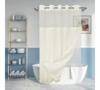 Rideau de douche texturé flammé sans crochet avec doublure en PEVA à boutons-pression - Rideau de douche crème de style hôtel avec fenêtre sur le dessus transparente, hydrofuge - Sable - 180 x 183 cm
