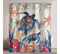 Rideau de douche Tortue Etoiles de mer 240x200cm Antimoisissure Polyester Gouttes Imperméable 16 Œillets Lot de 1
