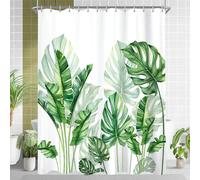 Rideau de douche vert feuilles 240x200 cm textile anti-moisissure avec oeillets 16 anneaux