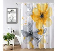 Rideau de DoucheBlanc chrysanthème,Rideau Douche 130x170cm,Rideaux de Baignoire Imperméable en Tissu Polyester avec 12 Crochets Ourlet Lesté,Facile à Installer,Lavable en Machine pour Salle Bain Z-193