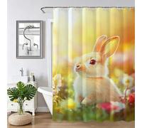 Rideau de Douchebrun lapin, Rideau Douche 230x180cm, Rideaux de Baignoire Imperméable en Tissu Polyester avec 12 Crochets Ourlet Lesté, Facile à Installer, Lavable en Machine pour Salle de Bain Z-173