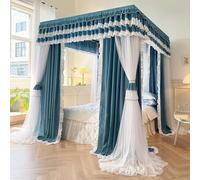 Rideau de lit confortable à quatre coins, moustiquaire portable en mesh pour lits doubles, conception facile à trois portes, drapé anti-poussière et filtre léger pour l'intimité et la décoration de la