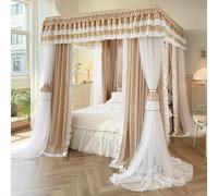 Rideau de lit confortable à quatre coins, moustiquaire portable en mesh pour lits doubles, conception facile à trois portes, drapé anti-poussière et filtre léger pour l'intimité et la décoration de la