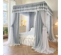 Rideau de lit confortable à quatre coins, moustiquaire portable en mesh pour lits doubles, conception facile à trois portes, drapé anti-poussière et filtre léger pour l'intimité et la décoration de la