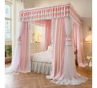 Rideau de lit confortable à quatre coins, moustiquaire portable en mesh pour lits doubles, conception facile à trois portes, drapé anti-poussière et filtre léger pour l'intimité et la décoration de la