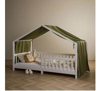 Rideau de lit LIAN en mousseline 100% coton 125 x 390 cm, Pour lits cabanes enfants, Tissu léger et doux, Vert foncé