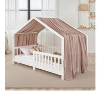 Rideau de lit LIAN en mousseline 100% coton 125 x 390 cm, Pour lits cabanes enfants, Tissu léger et doux, Coloris taupe