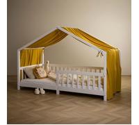 Rideau de lit LIAN en mousseline 100% coton 125 x 390 cm, Pour lits cabanes enfants, Tissu léger et doux, Jaune