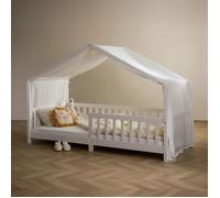 Rideau de lit LIAN en mousseline 100% coton 125 x 390 cm, Pour lits cabanes enfants, Tissu léger et doux, Blanc