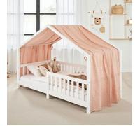 Rideau de lit LIAN en mousseline 100% coton 125 x 390 cm, Pour lits cabanes enfants, Tissu léger et doux, Rose étoilé