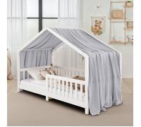 Rideau de lit LIAN en mousseline 100% coton 125 x 390 cm, Pour lits cabanes enfants, Tissu léger et doux, Gris clair