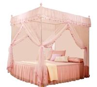 Rideau de lit tyle princesse - Moustiquaire avec 3 ouvertures latérales - Matériau : polyester - Tissu en filet respirant - Décoration pour chambre - Rose - Dimensions : 120x200x200 cm