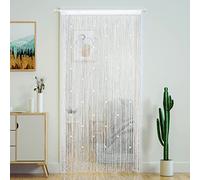 Rideau de Porte à Perles pour Porte, Pompons, Perles, Franges à Suspendre, séparateur de pièce, fenêtre, Couloir, entrée, Mur, Placard, Chambre à Coucher, décoration d'intimité (100 x 200 cm, Blanc)
