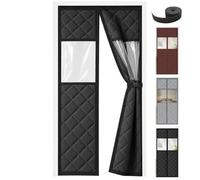 Rideau de Porte Anti Froid Thermique Magnétique avec Clair Coupe | Toile Oxford Matelassée Fermeture Aimantée pour Porte D'Entrée Chambre Balcon, Sangles À Boucle(Black,105x195cm)