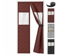 Rideau de Porte Anti Froid Thermique Magnétique avec Clair Coupe | Toile Oxford Matelassée Fermeture Aimantée pour Porte D'Entrée Chambre Balcon, Sangles À Boucle(Brown,240x210cm)